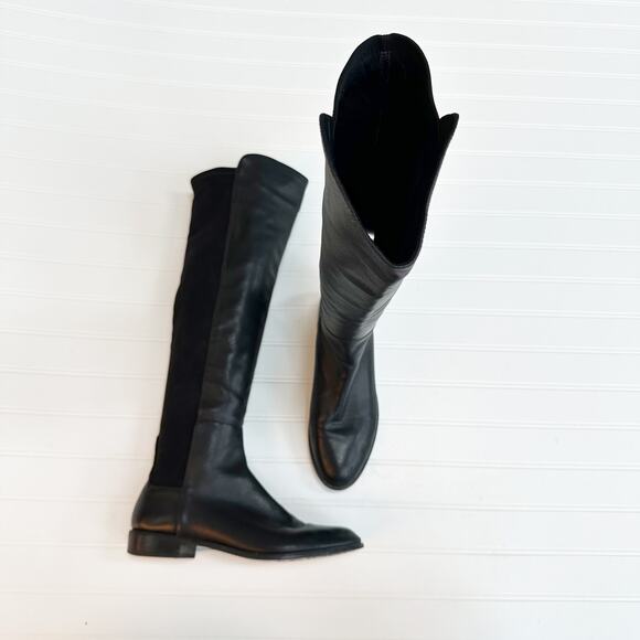Stuart Weitzman 5050 Knee High Boots Black Leather Pull On Lug Sole Size 7.5 - Picture 4 of 14